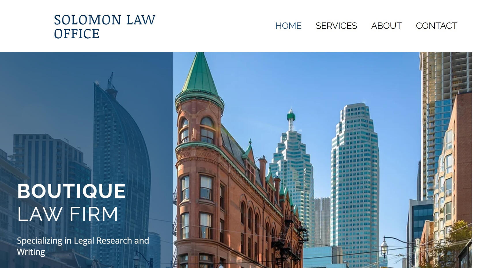Solomon Law Office Homepage Homepage of the Solomon Law Office website for a boutique Canadian law firm specializing in legal research and writing.